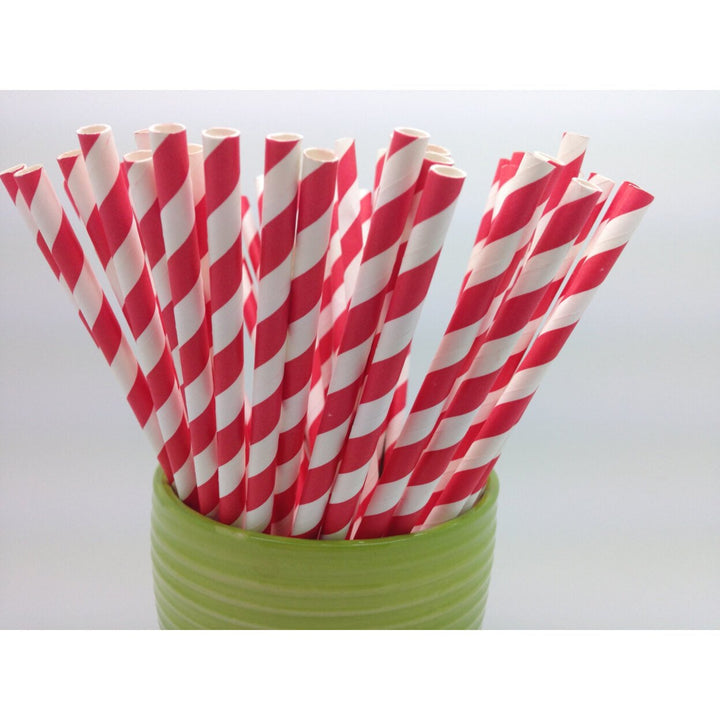 Set of 50 Red and White Striped Paper Straws Candy Cane Perfect for Christmas/Holiday Parties...ships from Dallas Texas Image 1