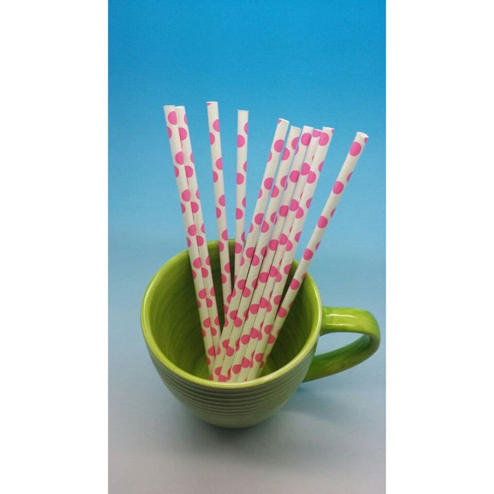 Set of 50 white with pink dots Paper Straws ships from Dallas Texas Image 1