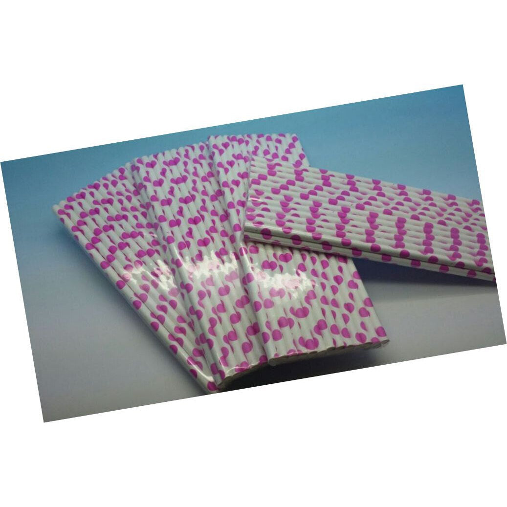 Set of 50 white with pink dots Paper Straws ships from Dallas Texas Image 2