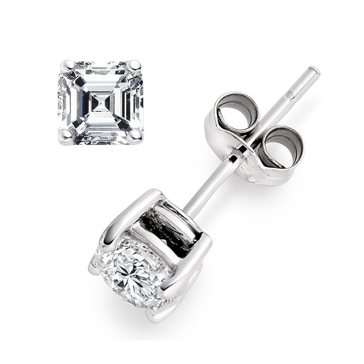 2 Carat CZ Asscher Cut Sterling Silver Square Stud Earrings Image 1