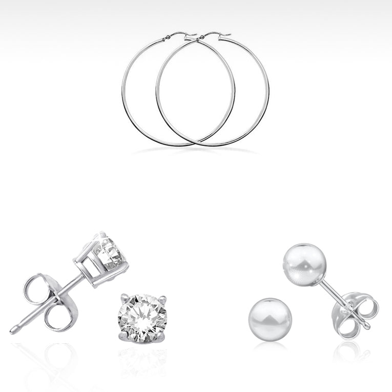 Sterling Silver Essentials - Set of 3 pairs of Earrings Image 1