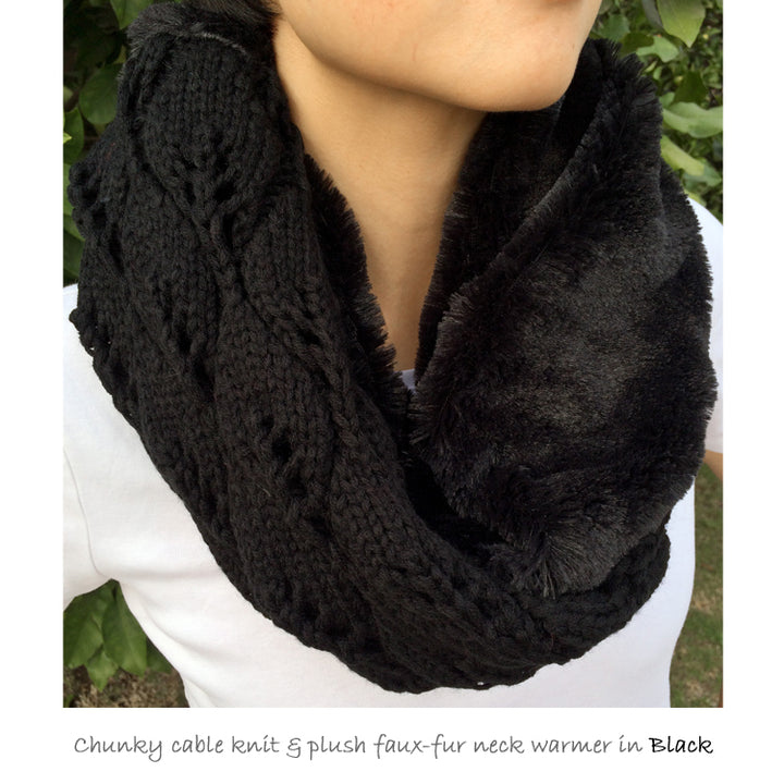CHUNKY Cable Knit & Plush Faux-Fur Neck Warmer Image 1