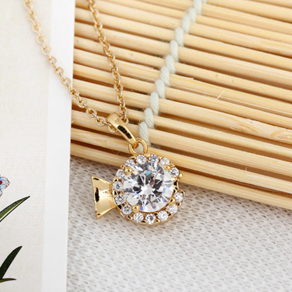 24k yellow gold overlay sterling silver 2.5ct TGW CZ Diamond Lucky fish pendant necklace Image 4