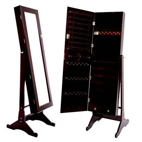 Brown Mirrored Jewelry Cabinet Armoire Stand Image 1