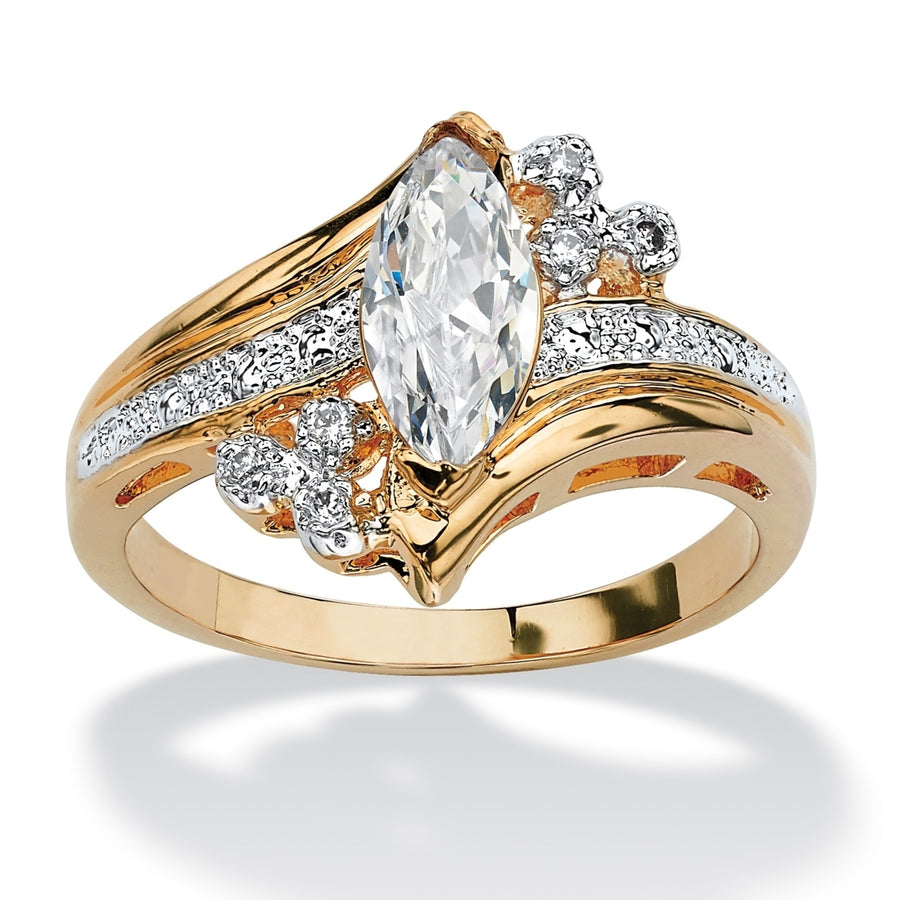1.03 TCW Marquise-Cut Cubic Zirconia Engagement Anniversary Ring in 14k Gold-Plated Image 1