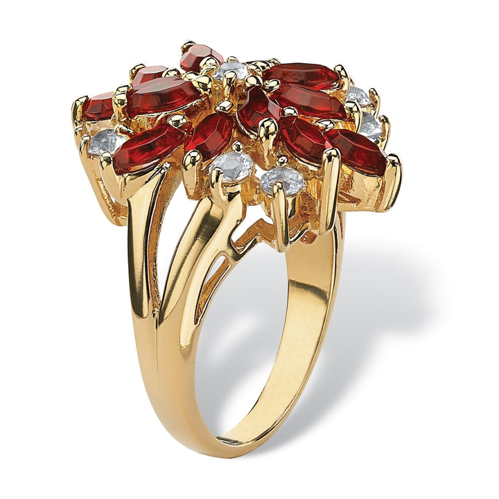 Marquise-Cut Red Crystal Flower Cocktail Ring in 18k Gold-Plated Image 2