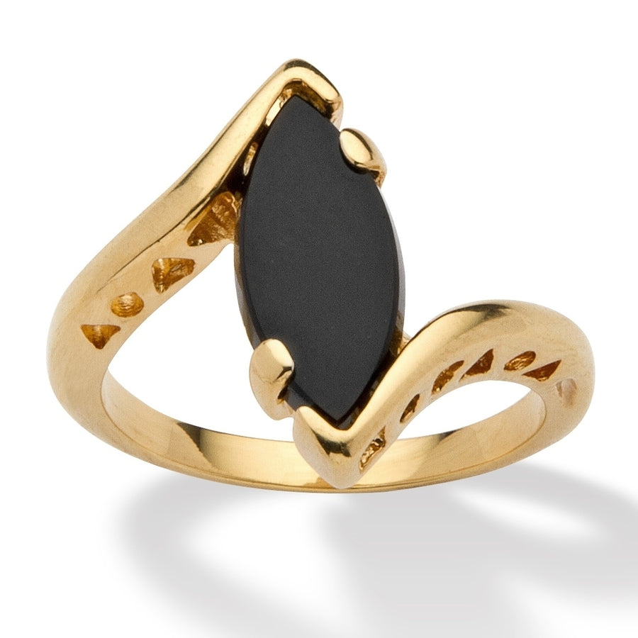 Marquise-Shaped Genuine Onyx 14k Yellow Gold-Plated Classic Ring Image 1