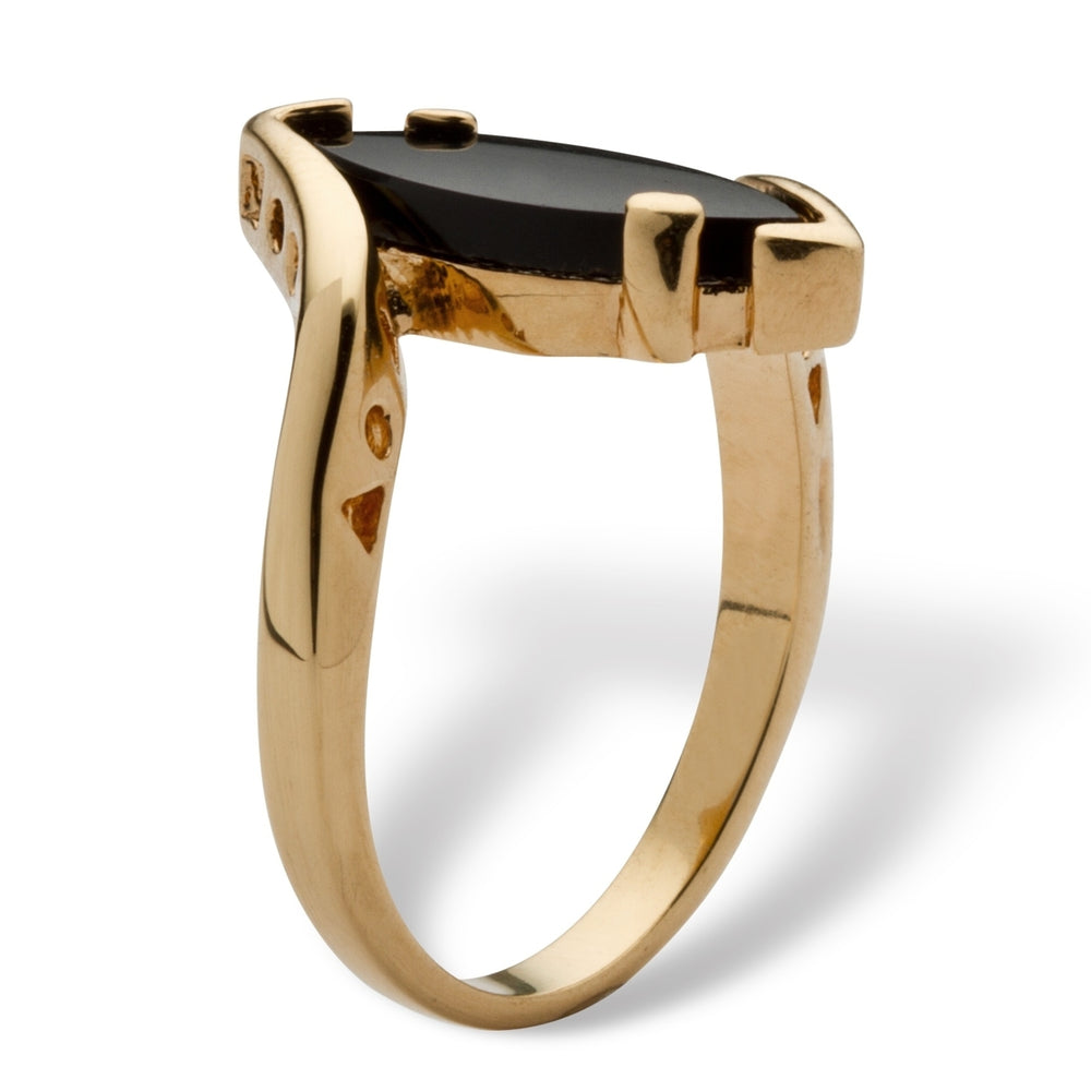 Marquise-Shaped Genuine Onyx 14k Yellow Gold-Plated Classic Ring Image 2