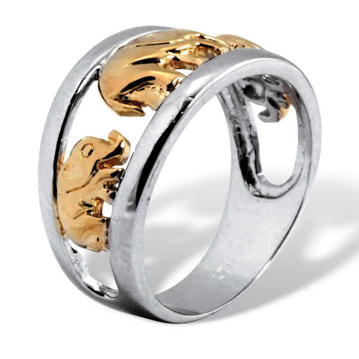 Elephant Ring in Two Tone Sterling Silver with Golden Accents Image 2