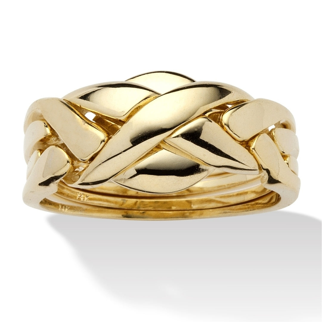 14k Yellow Gold-Plated Interwoven Puzzle Ring Image 1