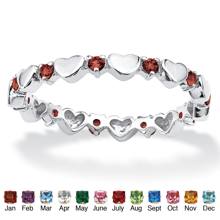 Birthstone Stackable Eternity Heart Ring in .925 Sterling Silver Image 1