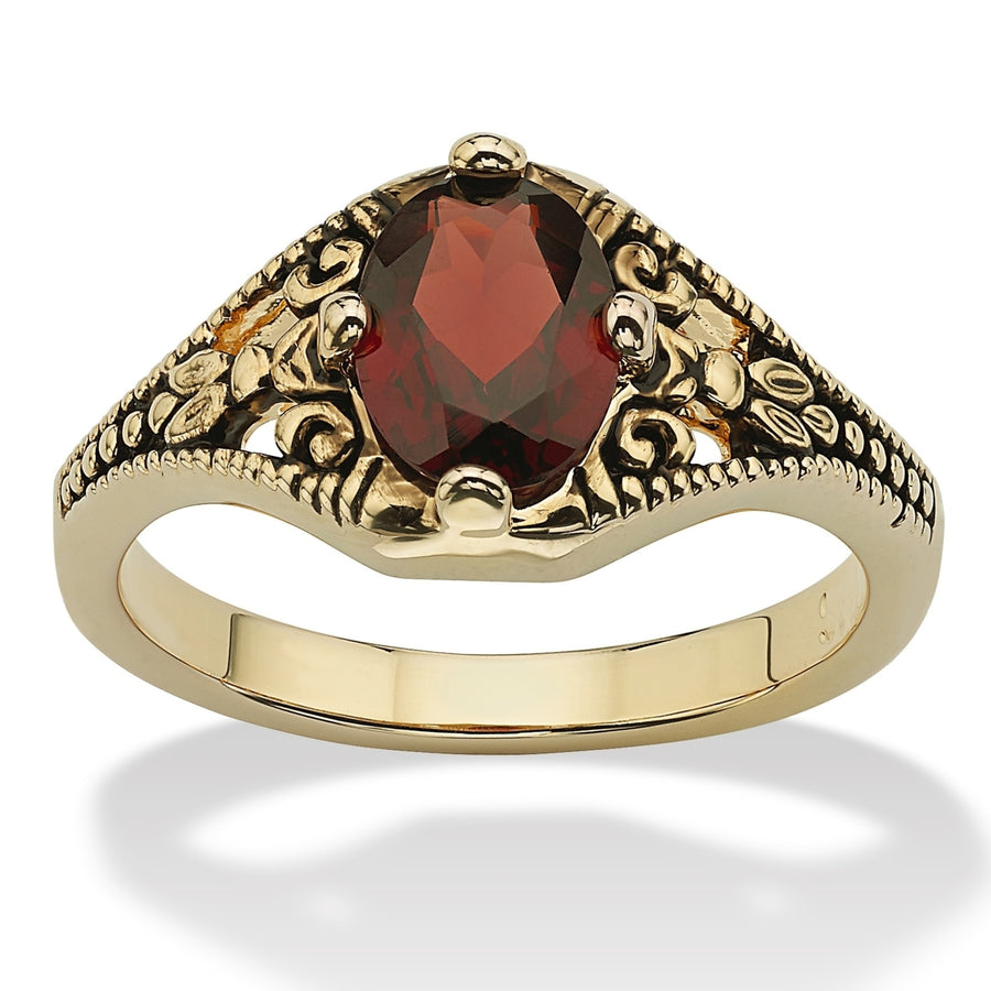 1.40 TCW Oval Cut Genuine Garnet 14k Yellow Gold-Plated Antique-Finish Vintage Style Ring Image 1