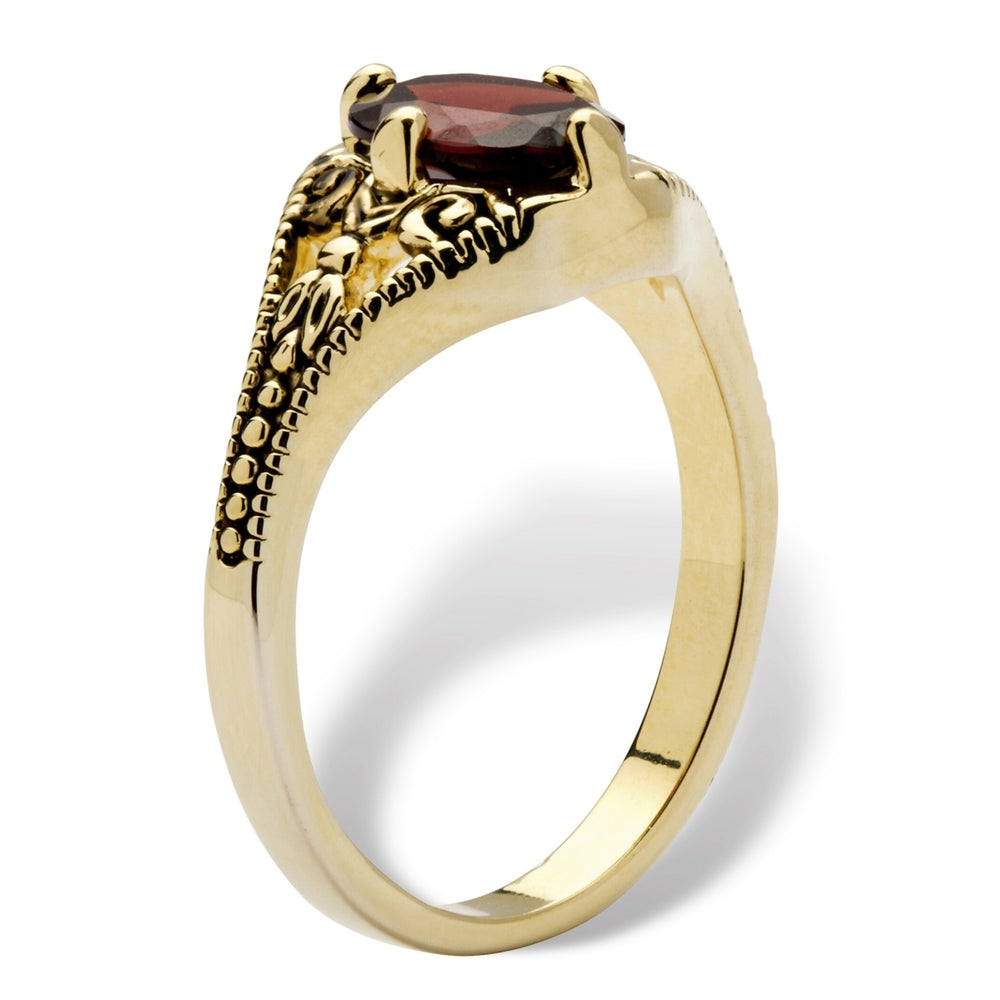 1.40 TCW Oval Cut Genuine Garnet 14k Yellow Gold-Plated Antique-Finish Vintage Style Ring Image 2