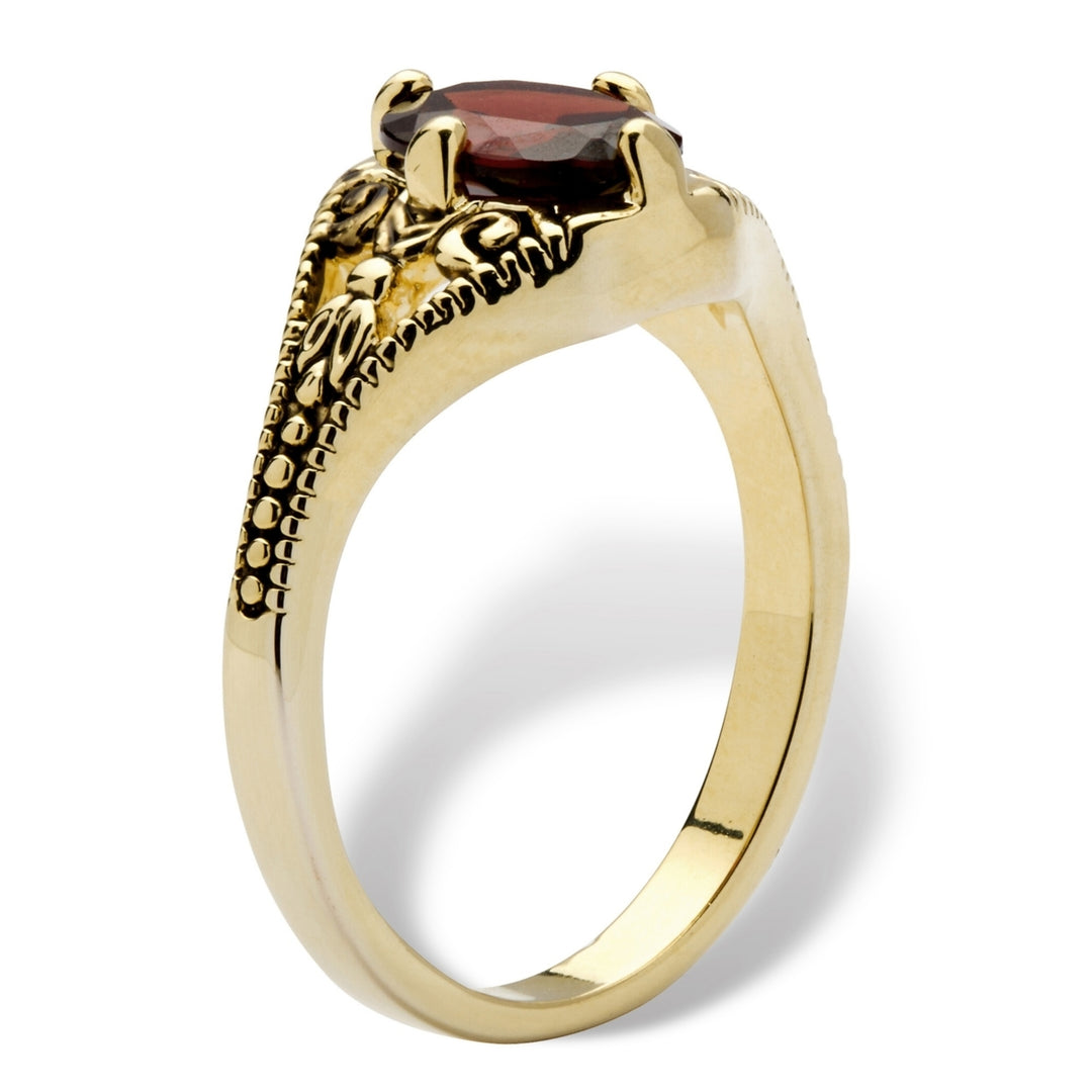 1.40 TCW Oval Cut Genuine Garnet 14k Yellow Gold-Plated Antique-Finish Vintage Style Ring Image 2