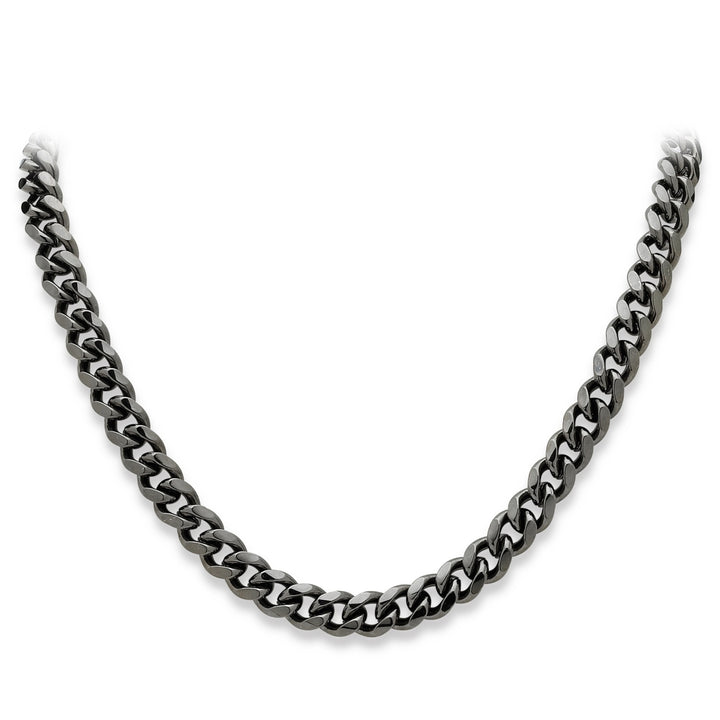 Mens Black Rhodium-Plated Curb-Link 10.5 mm Necklace Chain 24" Image 1