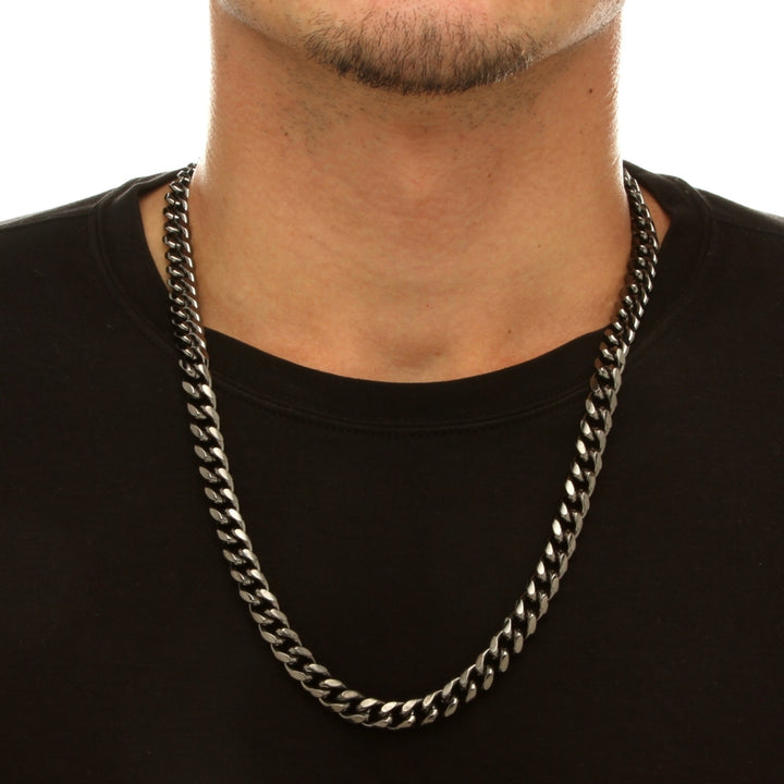 Mens Black Rhodium-Plated Curb-Link 10.5 mm Necklace Chain 24" Image 3