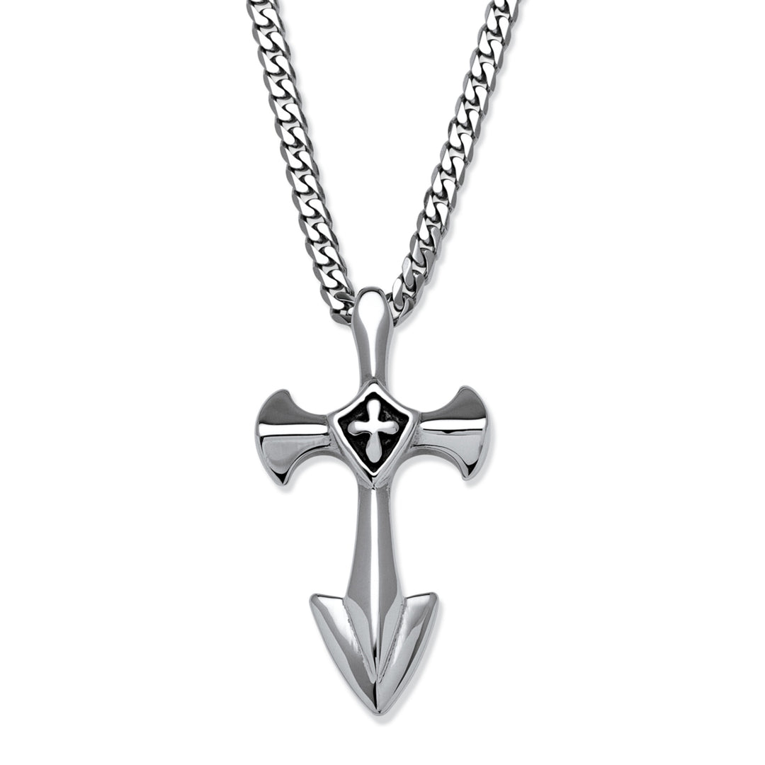 Mens Cross Pendant with Blackened Cross Accent in Stainless Steel Image 1