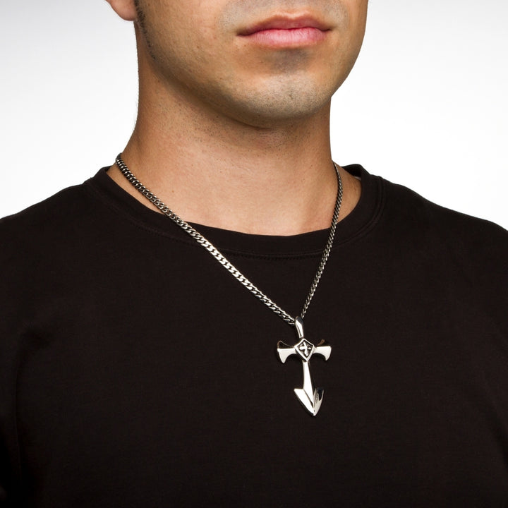 Mens Cross Pendant with Blackened Cross Accent in Stainless Steel Image 3