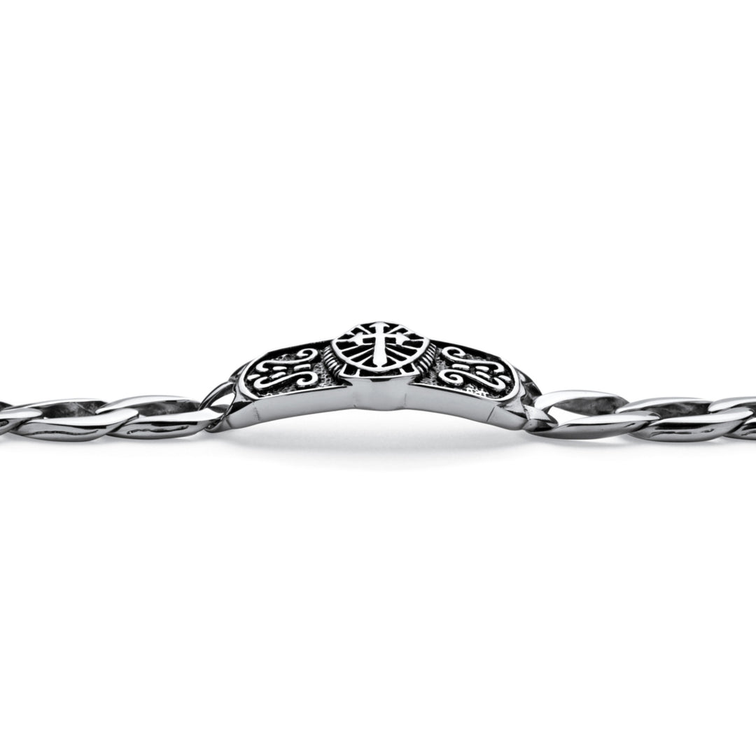 Mens Cross and Shield ID Link Bracelet in Stainless Steel Image 2