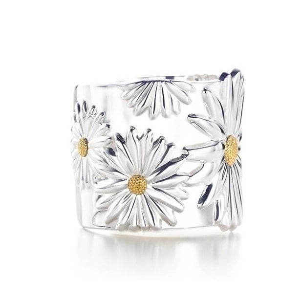 Silver Bangle Flowers Daisy Bracelet Cuff Image 1