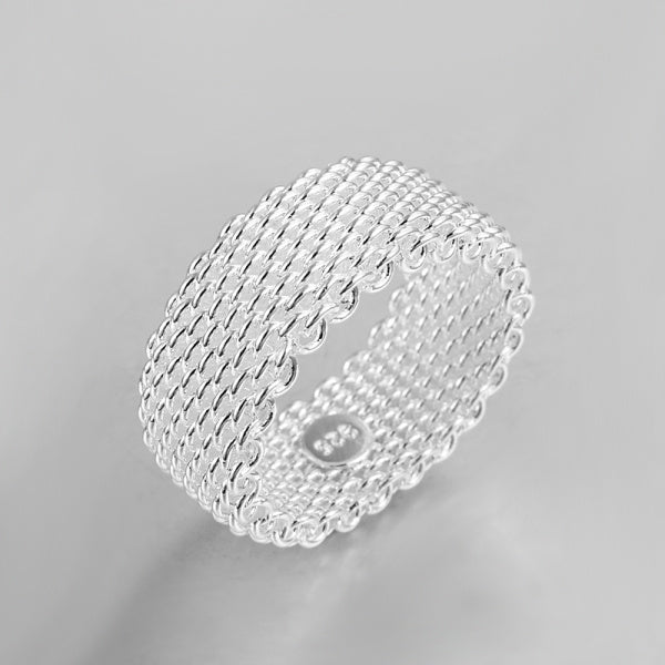 S925 Sterling silver woven mesh Silky Chains Ring for Women Image 4