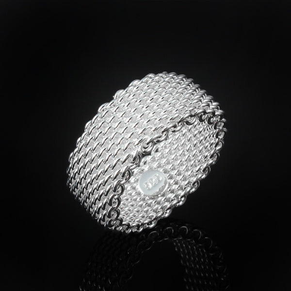 S925 Sterling silver woven mesh Silky Chains Ring for Women Image 3