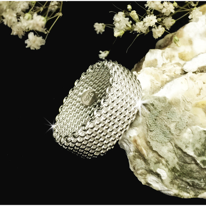 S925 Sterling silver woven mesh Silky Chains Ring for Women Image 6