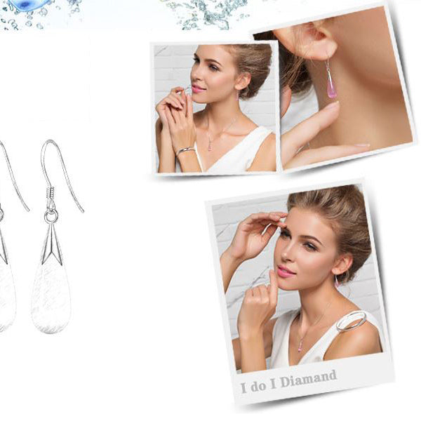 Water-Drop Moonstone Pendant Necklace and Dangle Earrings Set For Women Image 10