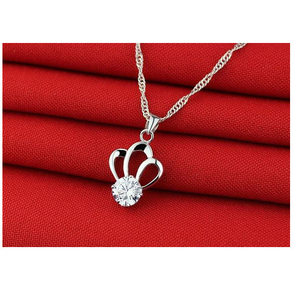 14k White Gold Overlay Sterling Silver Crown Design Pendant Necklace For Women Image 4