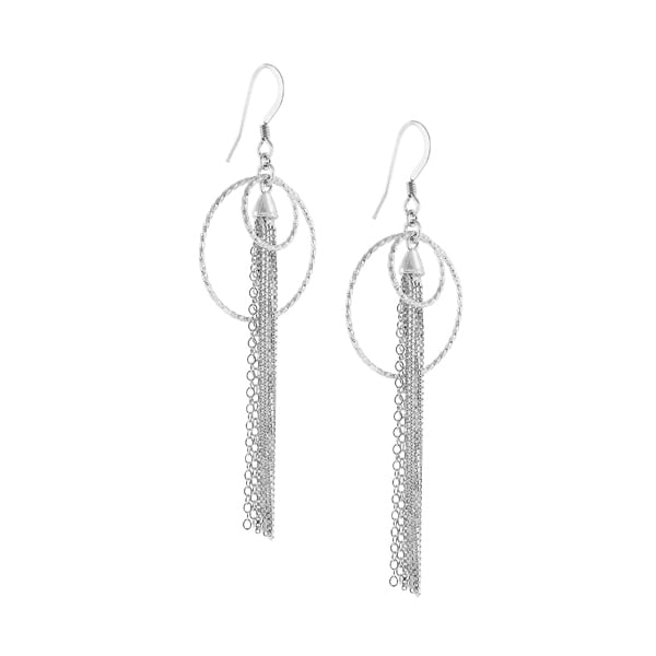 Sterling Silver Double Circle chain Drop Earrings Image 1