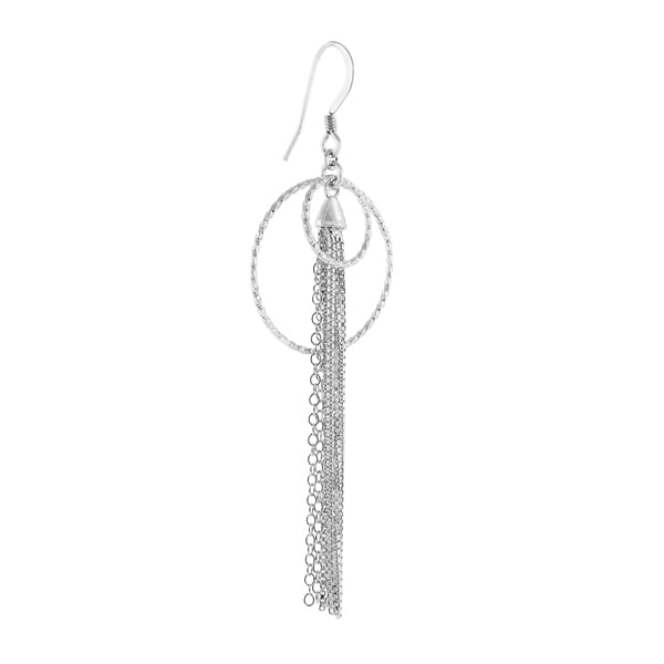 Sterling Silver Double Circle chain Drop Earrings Image 3