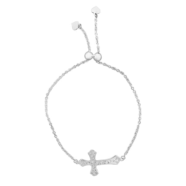 Sterling Silver Adjustable Sideway Cross Bracelet Image 2