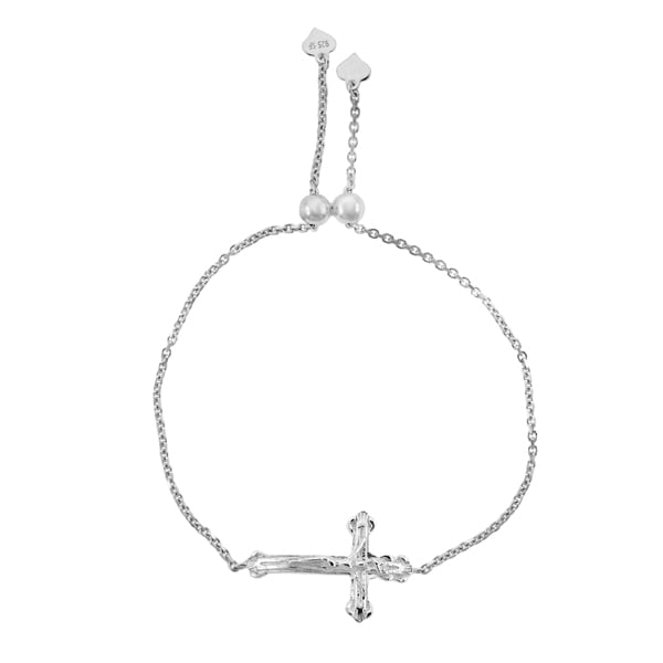 Sterling Silver Adjustable Sideway Cross Bracelet Image 2