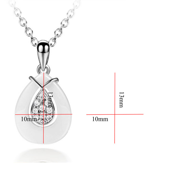 925 Sterling Silver CZ Diamond with fine Ceramics Angel Tears Pendant Necklace For Women (AAA) Image 4