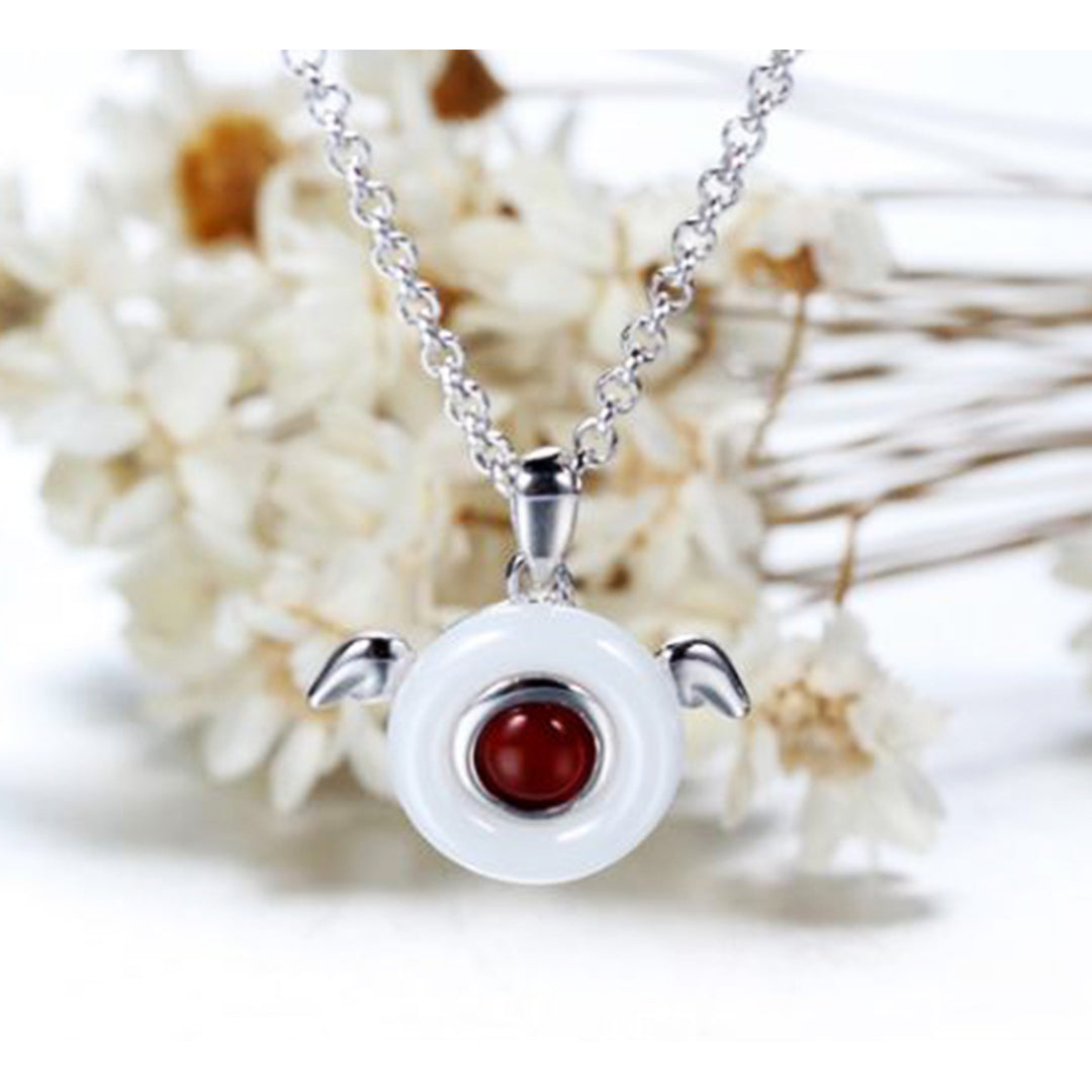 925 Sterling Silver Agate With fine Ceramics Angel Wings Pendant Necklace For Women (AAA) Image 3