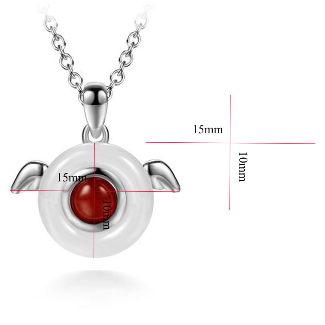 925 Sterling Silver Agate With fine Ceramics Angel Wings Pendant Necklace For Women (AAA) Image 4