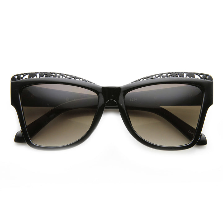 High Fashion Chic Metal Cut-Out Artwork Womens Cat Eye Sunglasses 9603 Image 3