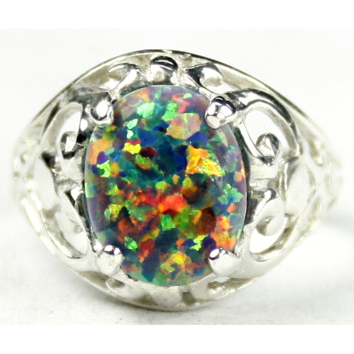 Sterling Silver Ladies Ring Created Black Opal SR004 Image 1