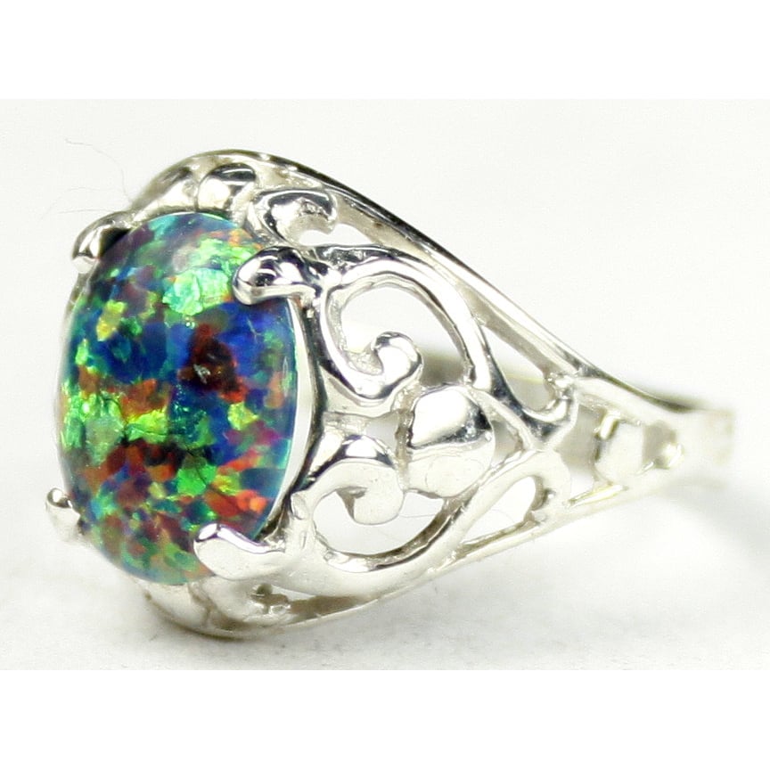 Sterling Silver Ladies Ring Created Black Opal SR004 Image 2