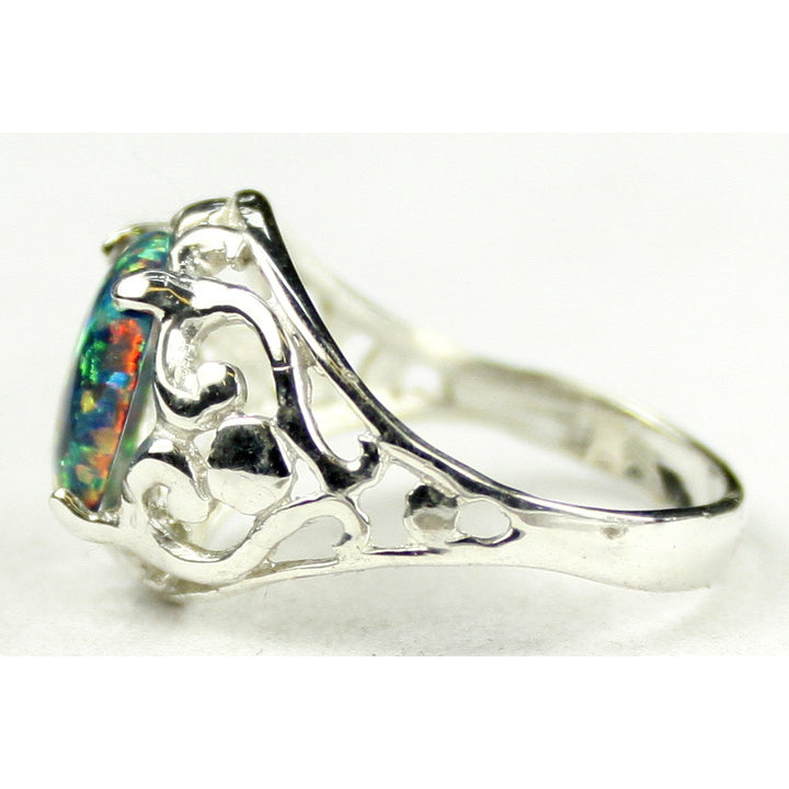 Sterling Silver Ladies Ring Created Black Opal SR004 Image 3