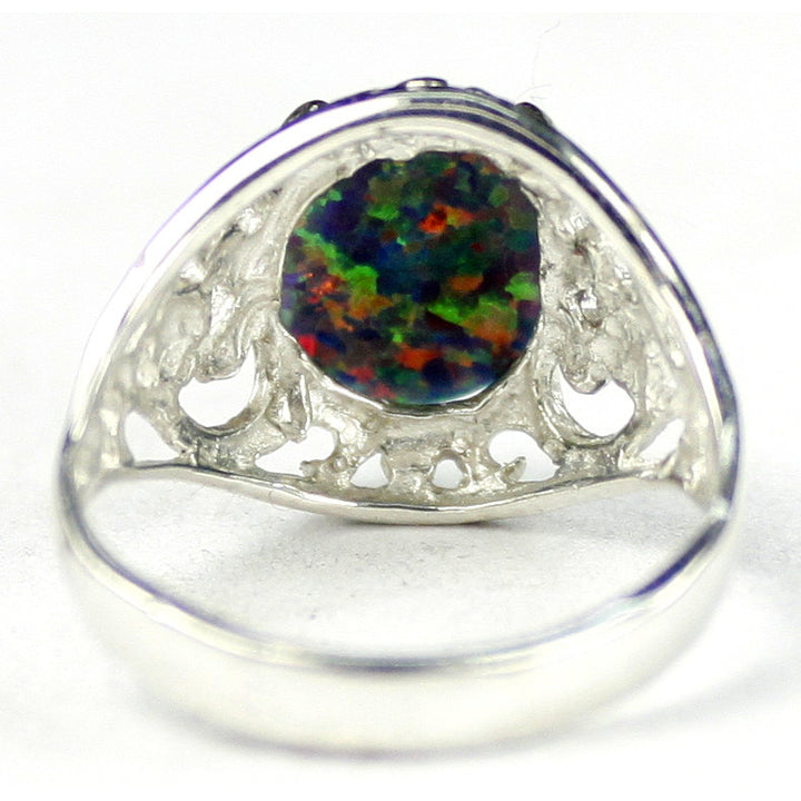 Sterling Silver Ladies Ring Created Black Opal SR004 Image 4