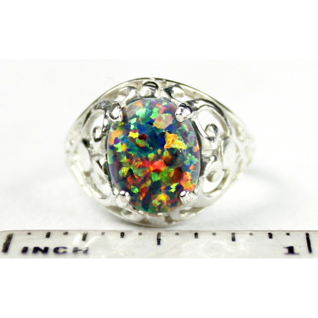 Sterling Silver Ladies Ring Created Black Opal SR004 Image 4