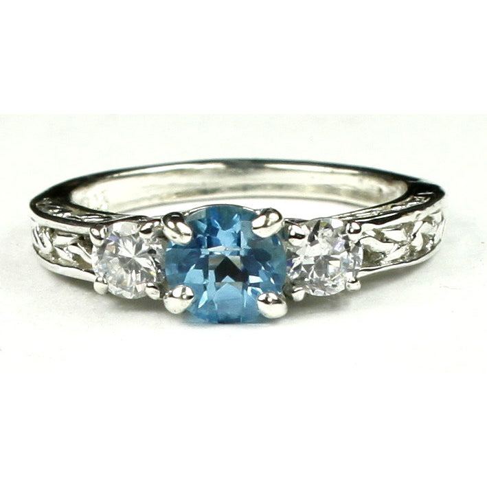 SR254 6mm Swiss Blue Topaz w/ Two 4mm CZ Accents 925 Sterling Silver Engagement Ring Image 1