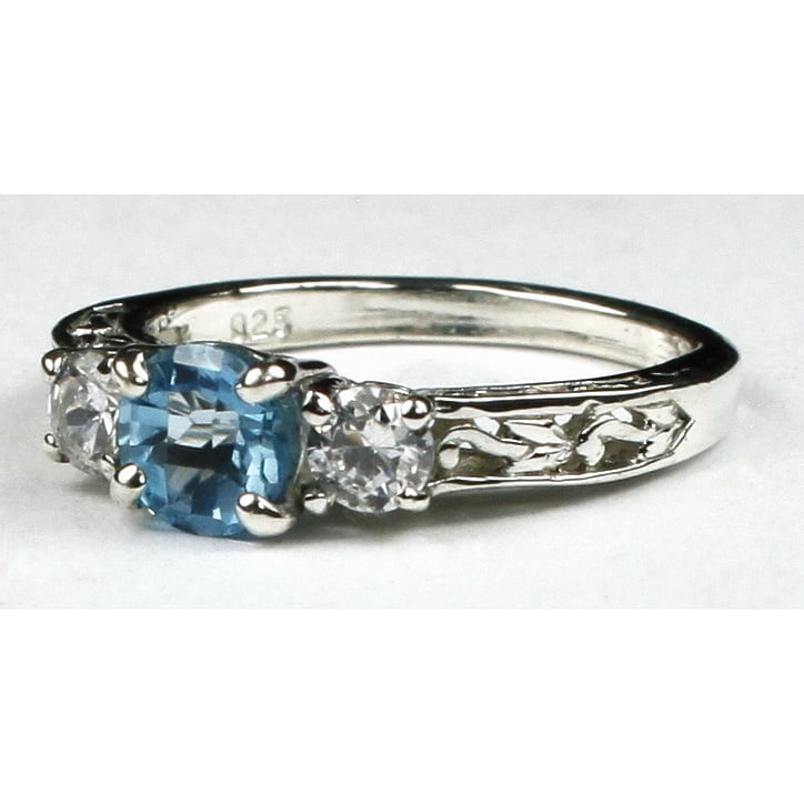 SR254 6mm Swiss Blue Topaz w/ Two 4mm CZ Accents 925 Sterling Silver Engagement Ring Image 2