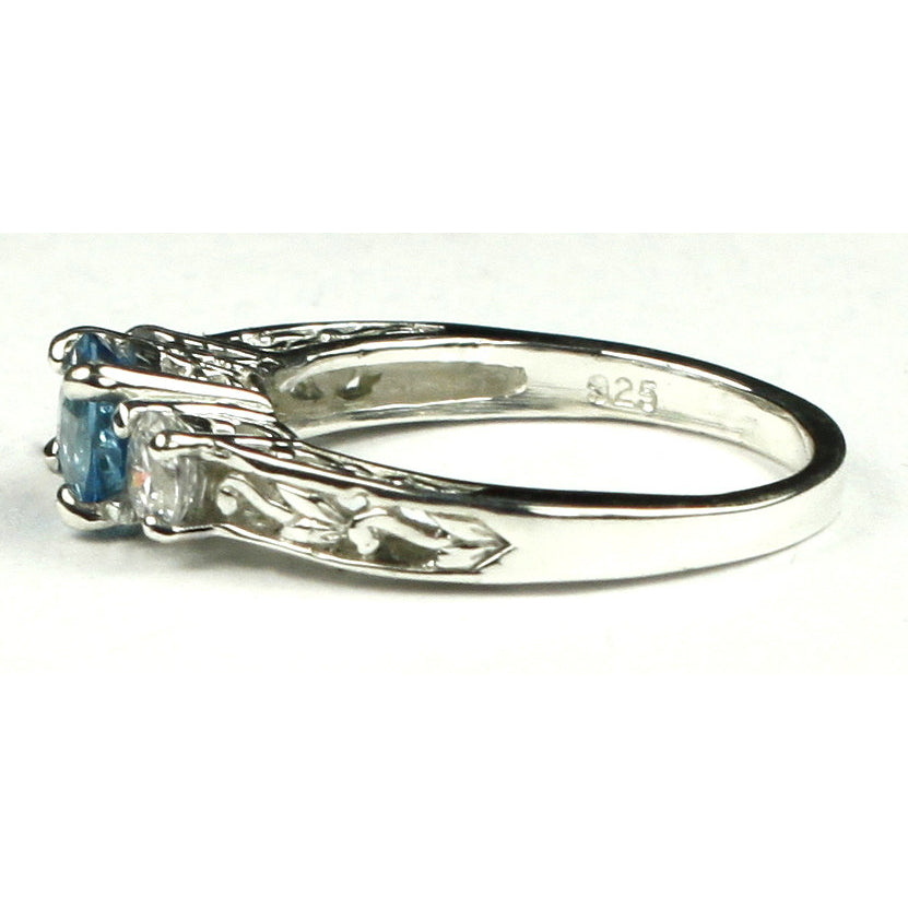 SR254 6mm Swiss Blue Topaz w/ Two 4mm CZ Accents 925 Sterling Silver Engagement Ring Image 3