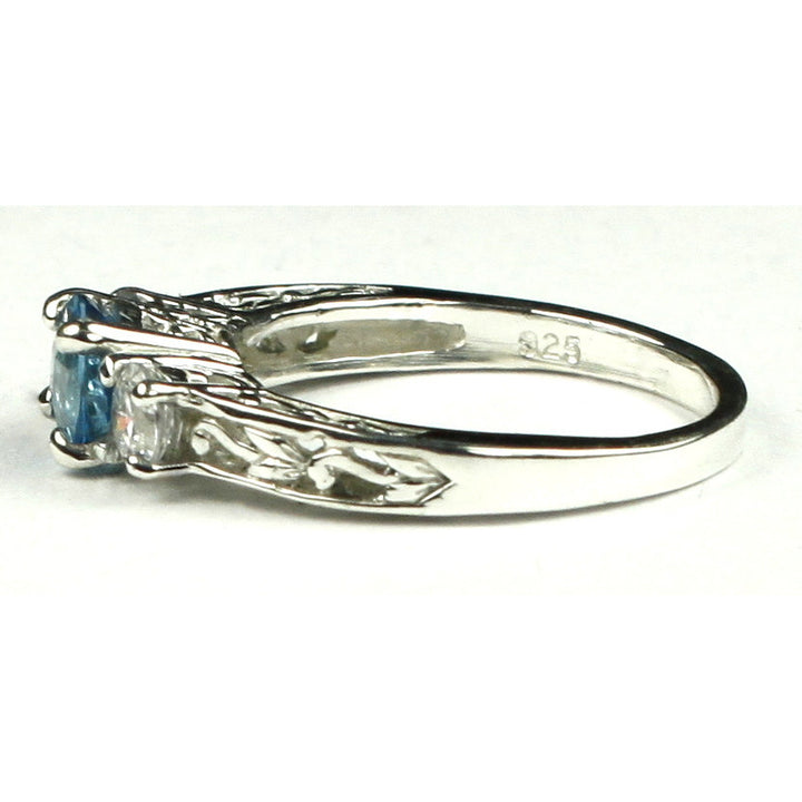 SR254 6mm Swiss Blue Topaz w/ Two 4mm CZ Accents 925 Sterling Silver Engagement Ring Image 3