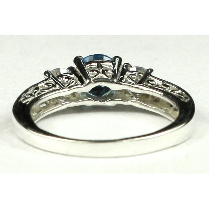 SR254 6mm Swiss Blue Topaz w/ Two 4mm CZ Accents 925 Sterling Silver Engagement Ring Image 4