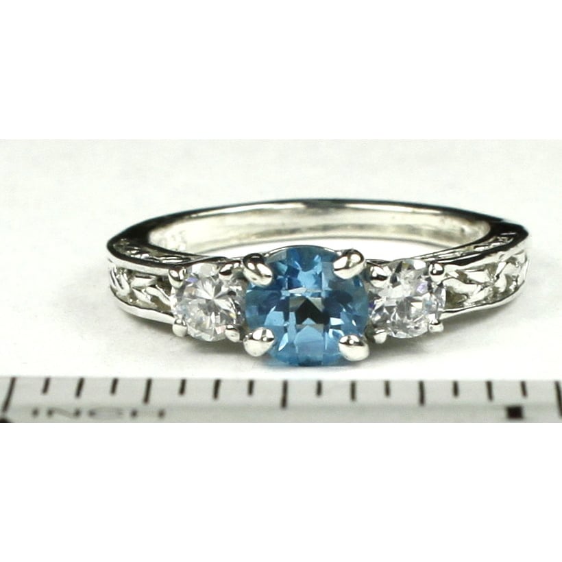 SR254 6mm Swiss Blue Topaz w/ Two 4mm CZ Accents 925 Sterling Silver Engagement Ring Image 4