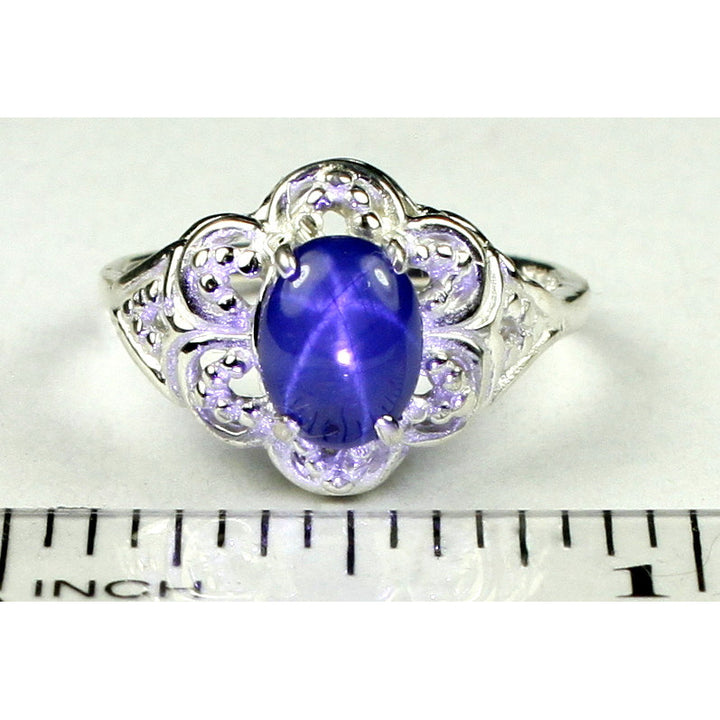 SR125 Natural Blue Star Sapphire 925 Sterling Silver Ring Image 4