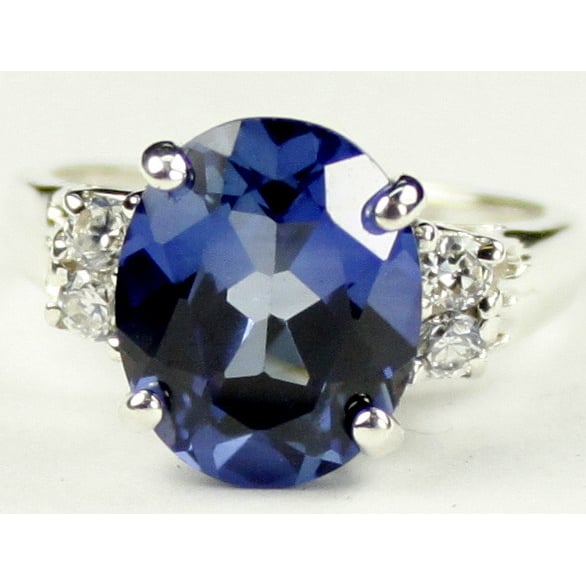 SR123 Created Blue Sapphire 925 Sterling Silver Ring Image 1